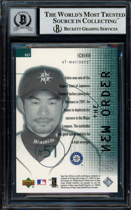 Ichiro Suzuki Autographed 2001 Upper Deck New Order Rookie Card #NO7 Seattle Mariners Auto Grade Gem Mint 10 Beckett BAS #13018487 - RSA