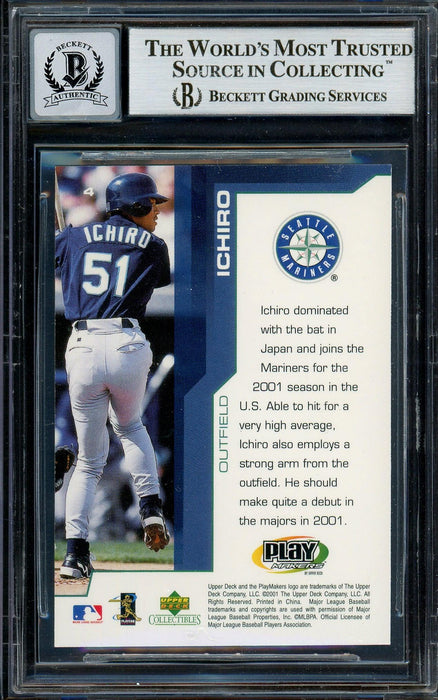 Ichiro Suzuki Autographed 2001 Upper Deck Play Makers Rookie Card #4 Seattle Mariners Auto Grade Gem Mint 10 Beckett BAS #13018544 - RSA