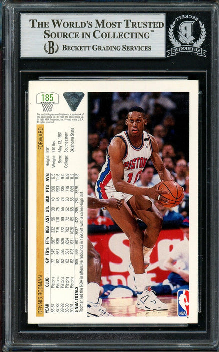 Dennis Rodman Autographed 1991-92 Upper Deck Card #185 Detroit Pistons Beckett BAS Stock #195025 - RSA