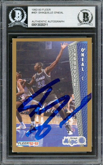 Shaquille Shaq O'Neal Autographed 1992-93 Fleer Rookie Card #401 Orlando Magic Beckett BAS #13020211 - RSA