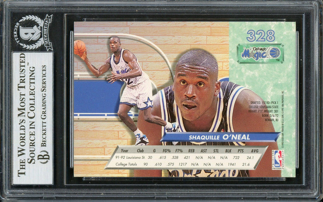Shaquille Shaq O'Neal Autographed 1992-93 Fleer Ultra Rookie Card #328 Orlando Magic Beckett BAS #13020246 - RSA