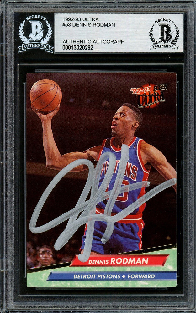 Dennis Rodman Autographed 1992-93 Fleer Ultra Card #58 Detroit Pistons Beckett BAS Stock #195051 - RSA