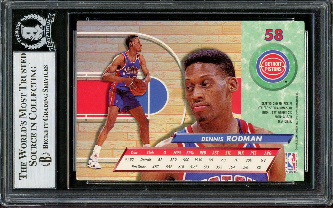 Dennis Rodman Autographed 1992-93 Fleer Ultra Card #58 Detroit Pistons Beckett BAS Stock #195051 - RSA