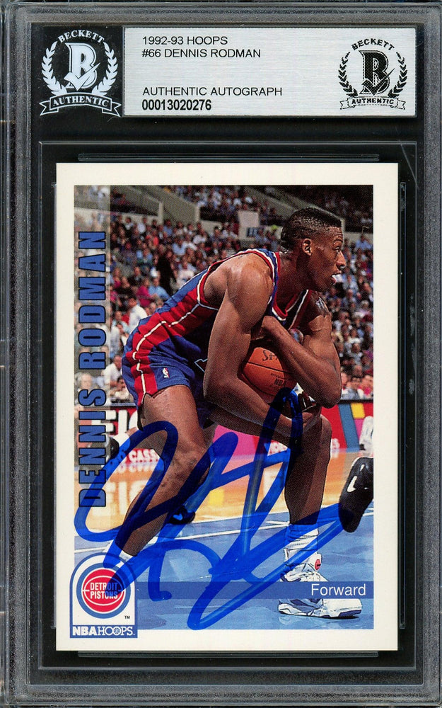 Dennis Rodman Autographed 1992-93 Hoops Card #66 Detroit Pistons Beckett BAS #13020276 - RSA