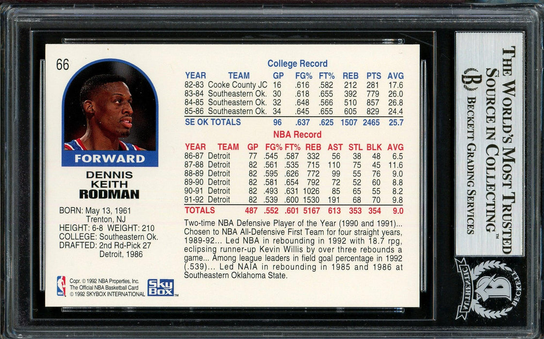 Dennis Rodman Autographed 1992-93 Hoops Card #66 Detroit Pistons Beckett BAS #13020276 - RSA