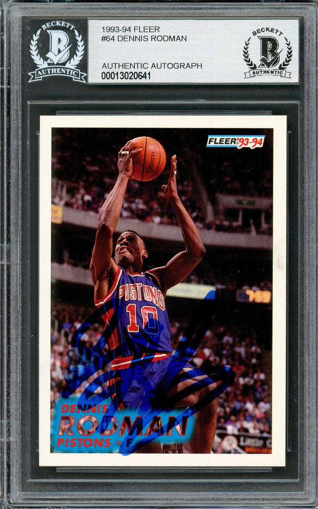 Dennis Rodman Autographed 1993-94 Fleer Card #64 Detroit Pistons Beckett BAS #13020641 - RSA