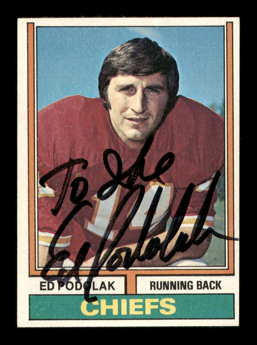 Ed Podolak Autographed 1974 Topps Card #7 Kansas City Chiefs "To Ike" SKU #195425 - RSA