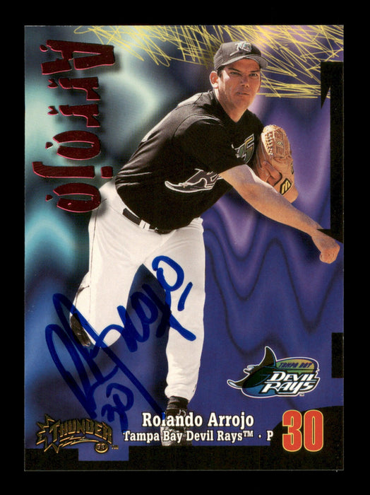 Rolando Arrojo Autographed 1998 Skybox Thunder Card #198 Tampa Rays SKU #195620 - RSA
