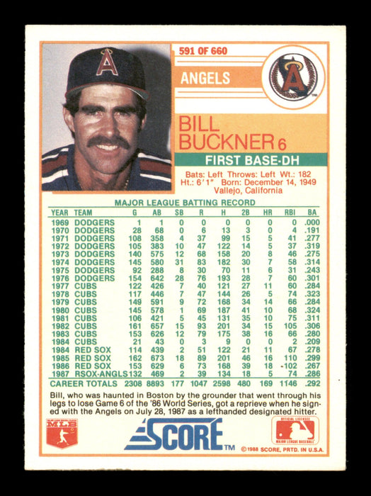 Bill Buckner Autographed 1988 Score Card #591 California Angels