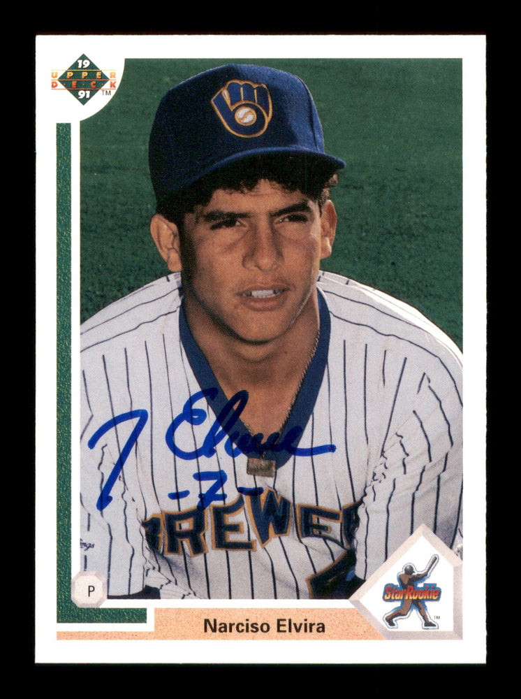 Narciso Elvira Autographed 1991 Upper Deck Rookie Card #13 Milwaukee Brewers SKU #195655 - RSA