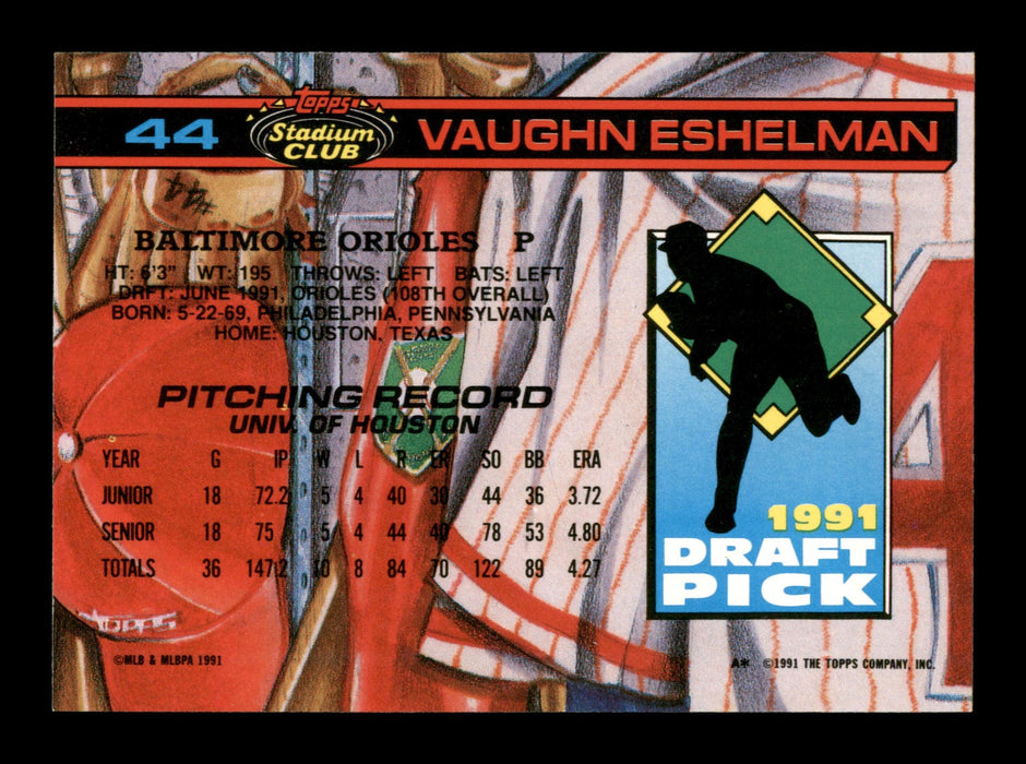 Vaughn Eshelman Autographed 1992 Stadium Club Rookie Card #44 Boston Red Sox SKU #195659 - RSA