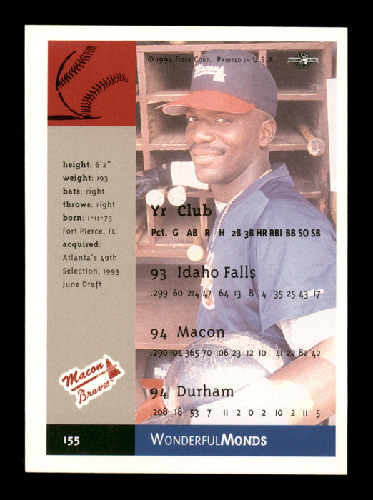 Wonderful Terrific Monds Autographed 1994-95 Fleer Excel Rookie Card #155 Atlanta Braves SKU #195714 - RSA