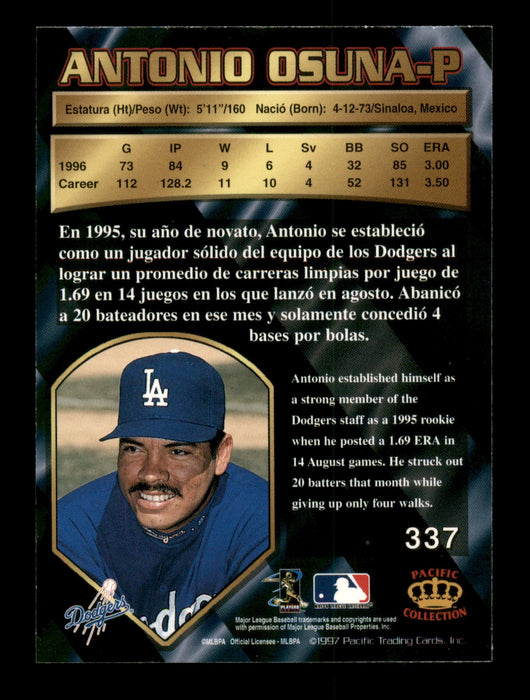 Antonio Osuna Autographed 1997 Pacific Card #337 Los Angeles Dodgers SKU #195731 - RSA