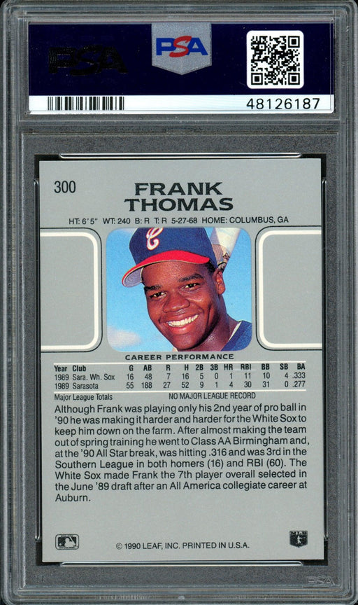 Frank Thomas Autographed 1990 Leaf Rookie Card #300 Chicago White Sox Auto Grade 9 Card Grade Mint 9 PSA/DNA #48126187 - RSA