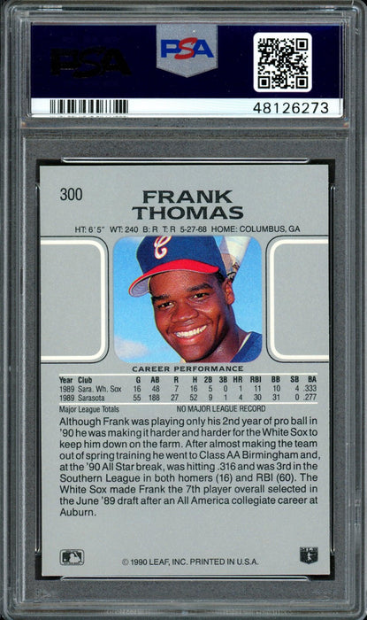 Frank Thomas Autographed 1990 Leaf Rookie Card #300 Chicago White Sox Auto Grade 9 Card Grade NM-MT 8 PSA/DNA #48126273 - RSA