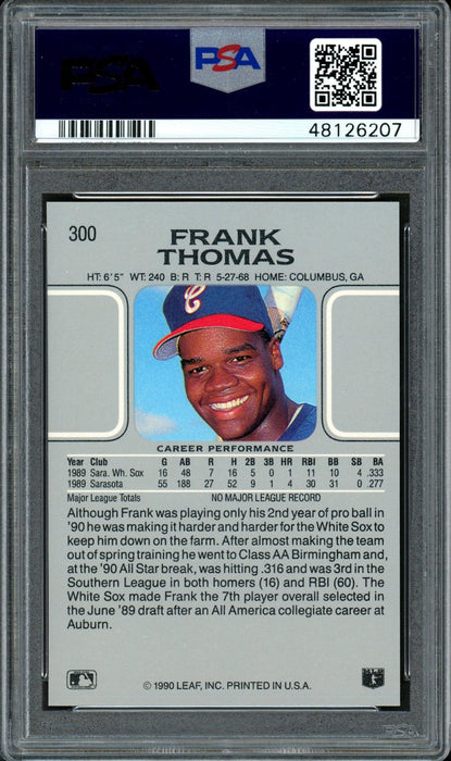 Frank Thomas Autographed 1990 Leaf Rookie Card #300 Chicago White Sox Auto Grade 9 Card Grade NM-MT 8 PSA/DNA #48126207 - RSA