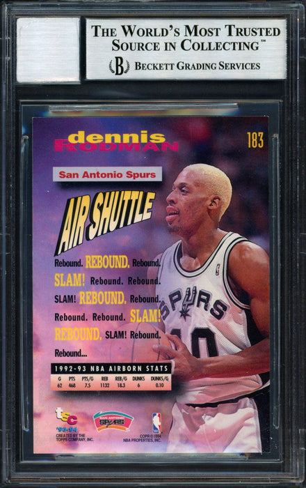 Dennis Rodman Autographed 1993-94 Stadium Club Card #183 San Antonio Spurs Auto Grade 10 Beckett BAS #12518872 - RSA