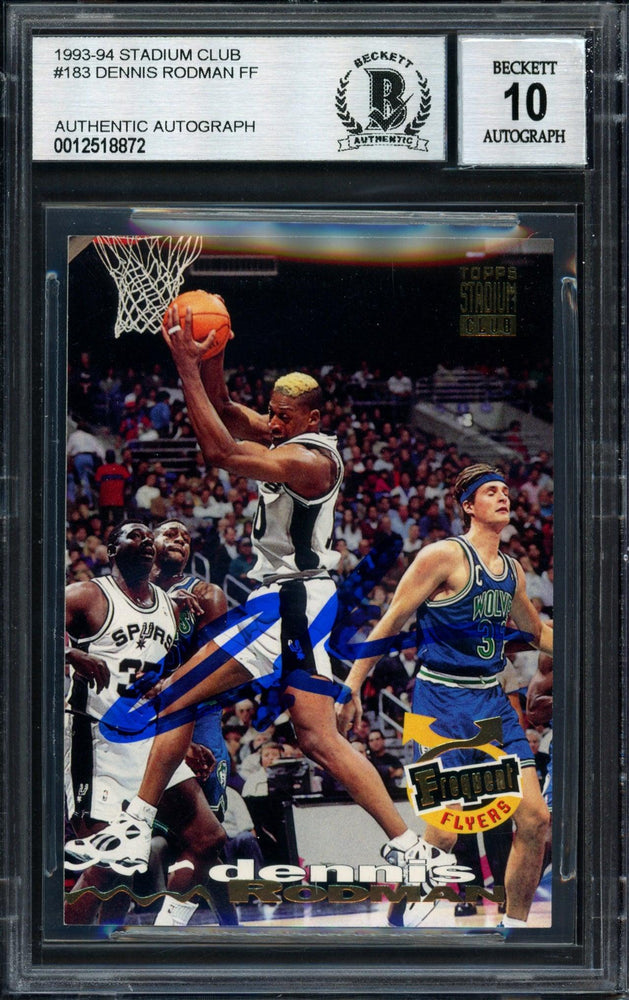 Dennis Rodman Autographed 1993-94 Stadium Club Card #183 San Antonio Spurs Auto Grade 10 Beckett BAS #12518872 - RSA