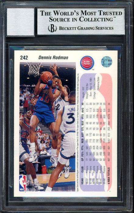 Dennis Rodman Autographed 1993-94 Upper Deck Card #242 Detroit Pistons Auto Grade 10 Beckett BAS #12518877 - RSA