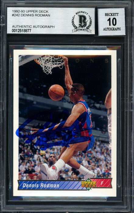 Dennis Rodman Autographed 1993-94 Upper Deck Card #242 Detroit Pistons Auto Grade 10 Beckett BAS #12518877 - RSA