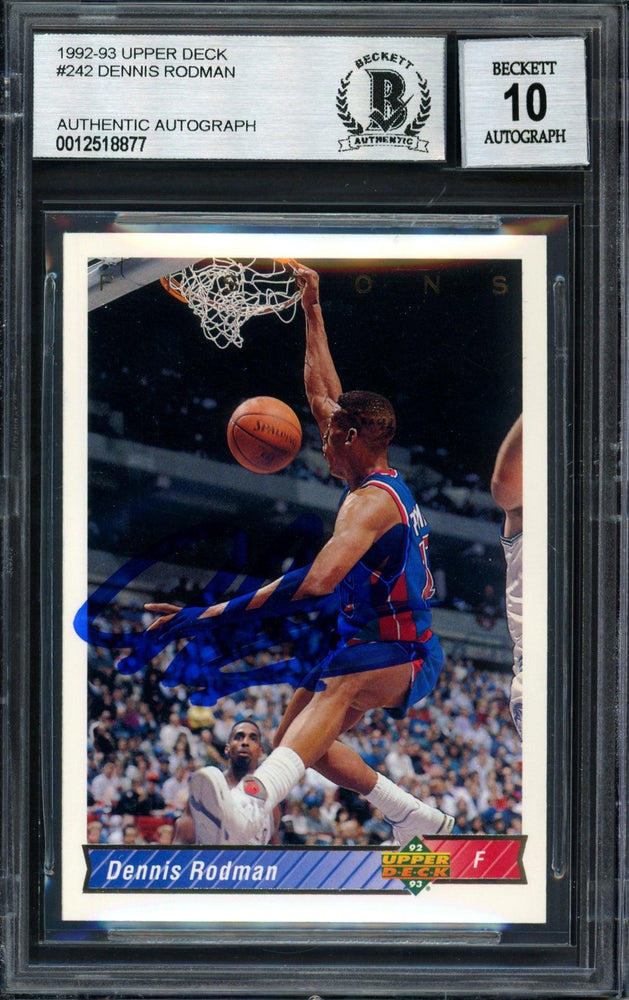 Dennis Rodman Autographed 1993-94 Upper Deck Card #242 Detroit Pistons Auto Grade 10 Beckett BAS #12518877 - RSA