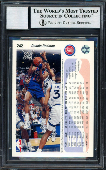 Dennis Rodman Autographed 1993-94 Upper Deck Card #242 Detroit Pistons Auto Grade 10 Beckett BAS #12518878 - RSA