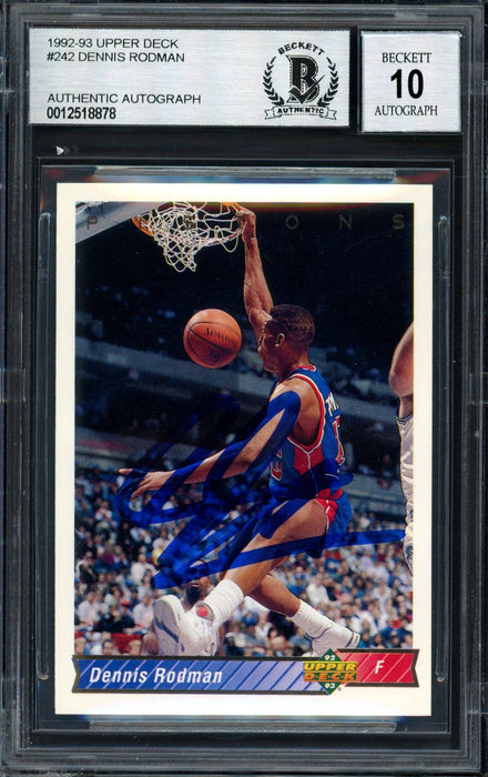 Dennis Rodman Autographed 1993-94 Upper Deck Card #242 Detroit Pistons Auto Grade 10 Beckett BAS #12518878 - RSA