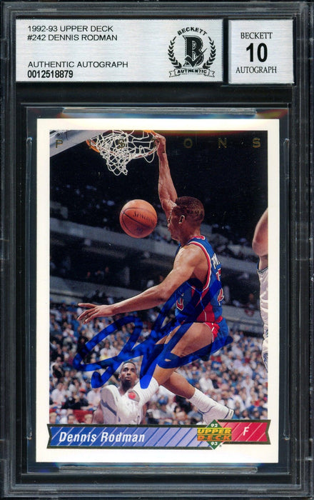 Dennis Rodman Autographed 1993-94 Upper Deck Card #242 Detroit Pistons Auto Grade 10 Beckett BAS #12518879 - RSA