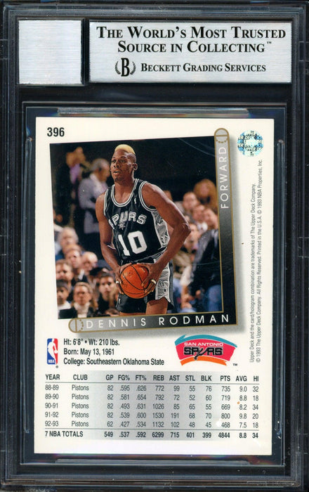 Dennis Rodman Autographed 1993-94 Upper Deck Card #396 San Antonio Spurs Auto Grade 10 Beckett BAS #12518892 - RSA