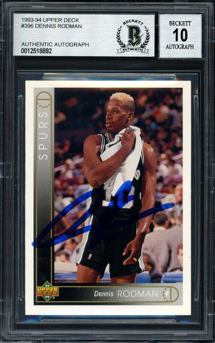 Dennis Rodman Autographed 1993-94 Upper Deck Card #396 San Antonio Spurs Auto Grade 10 Beckett BAS #12518892 - RSA