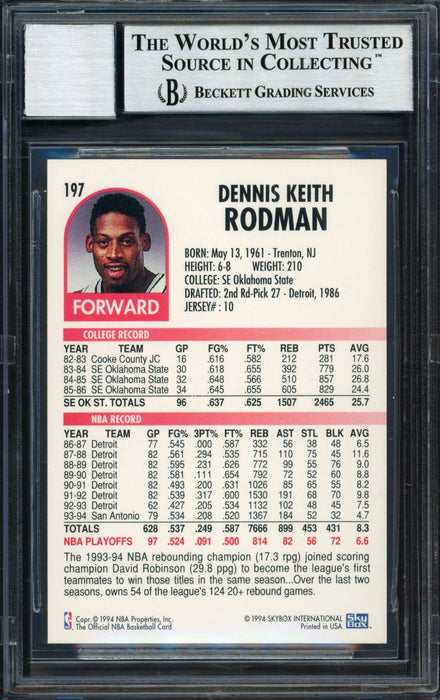 Dennis Rodman Autographed 1994-95 Hoops Card #197 San Antonio Spurs Auto Grade 10 Beckett BAS #12518901 - RSA