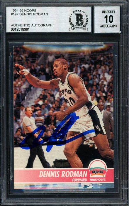 Dennis Rodman Autographed 1994-95 Hoops Card #197 San Antonio Spurs Auto Grade 10 Beckett BAS #12518901 - RSA