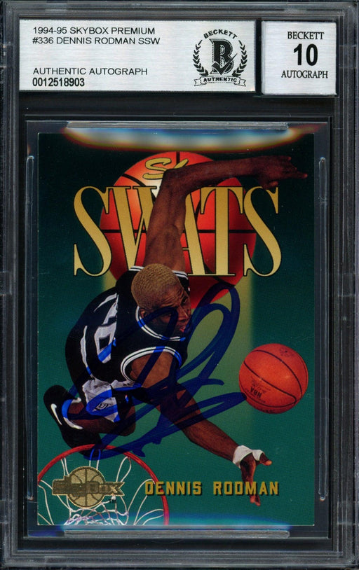 Dennis Rodman Autographed 1994-95 Skybox Card #336 San Antonio Spurs Auto Grade 10 Beckett BAS #12518903 - RSA