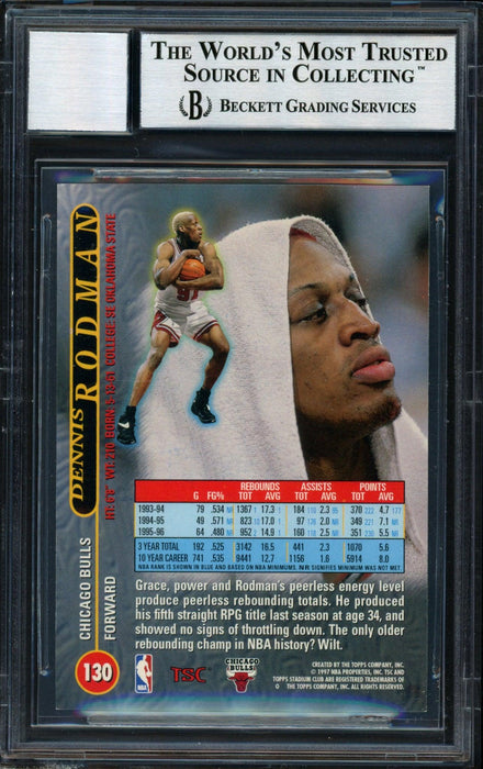 Dennis Rodman Autographed 1996-97 Stadium Club Card #130 Chicago Bulls Auto Grade 10 Beckett BAS #12518912 - RSA