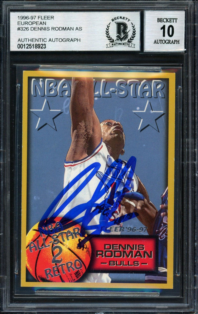 Dennis Rodman Autographed 1996-97 Fleer Card #326 Chicago Bulls Auto Grade 10 Beckett BAS #12518923 - RSA
