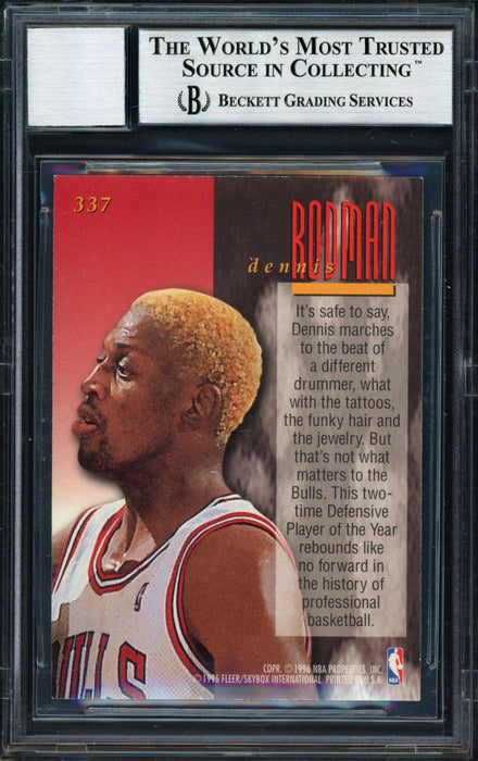 Dennis Rodman Autographed 1996-97 Fleer Ultra Card #337 Chicago Bulls Auto Grade 10 Beckett BAS #12518926 - RSA
