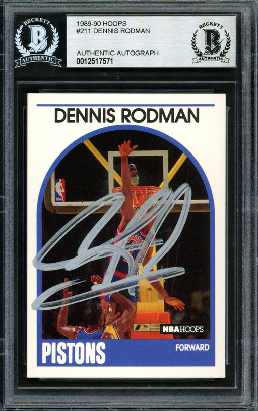 Dennis Rodman Autographed 1989-90 Hoops Card #211 Detroit Pistons Beckett BAS Stock #184821 - RSA