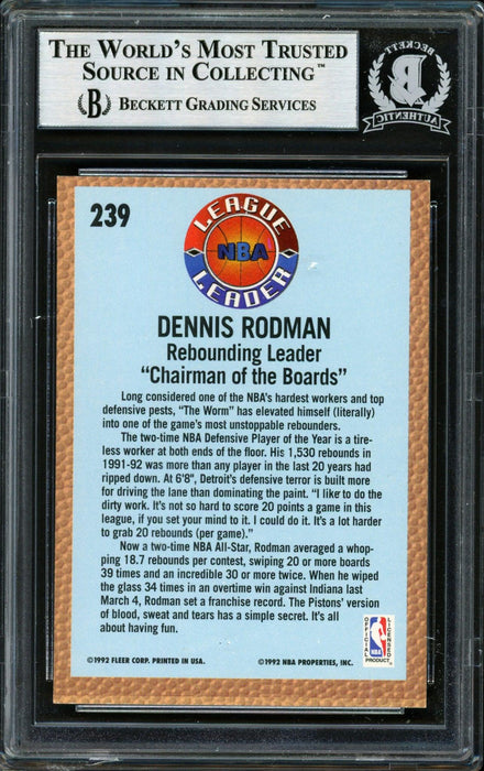 Dennis Rodman Autographed 1992-93 Fleer Card #239 Detroit Pistons Beckett BAS Stock #184852 - RSA