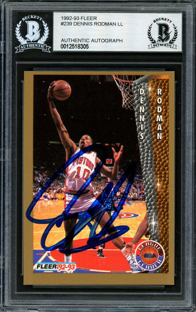 Dennis Rodman Autographed 1992-93 Fleer Card #239 Detroit Pistons Beckett BAS Stock #184852 - RSA