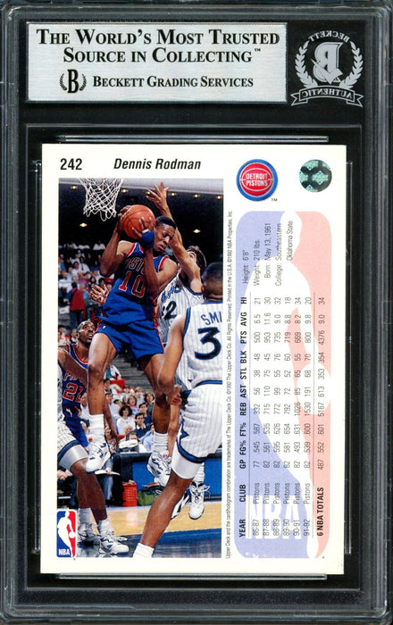 Dennis Rodman Autographed 1992-93 Upper Deck Card #242 Detroit Pistons Beckett BAS Stock #184853 - RSA