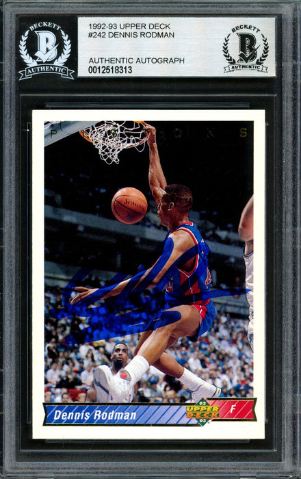 Dennis Rodman Autographed 1992-93 Upper Deck Card #242 Detroit Pistons Beckett BAS Stock #184853 - RSA