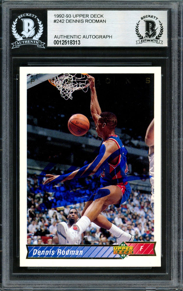 Dennis Rodman Autographed 1992-93 Upper Deck Card #242 Detroit Pistons Beckett BAS Stock #184853 - RSA