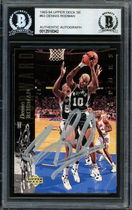Dennis Rodman Autographed 1993-94 Upper Deck Card #63 San Antonio Spurs Beckett BAS #12518342 - RSA