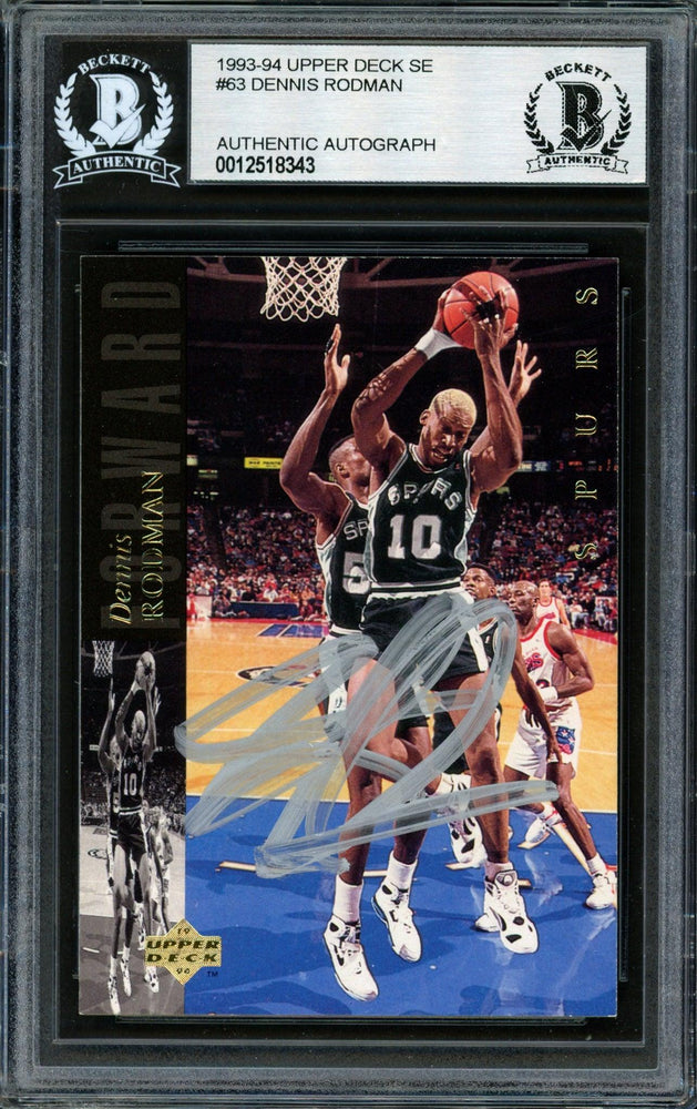 Dennis Rodman Autographed 1993-94 Upper Deck Card #63 San Antonio Spurs Beckett BAS #12518343 - RSA