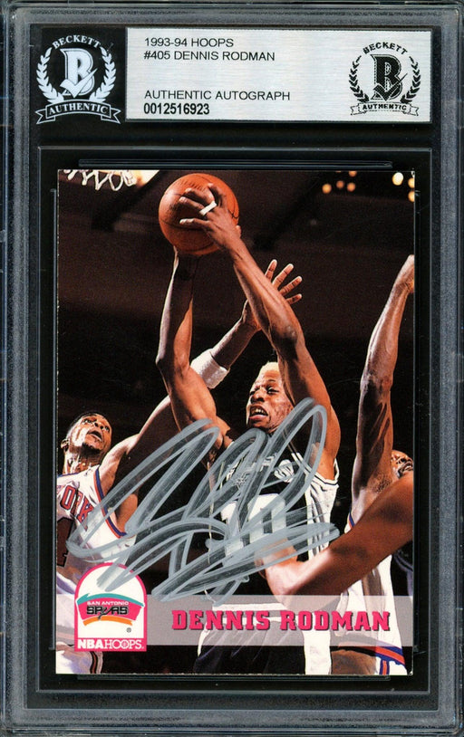 Dennis Rodman Autographed 1993-94 Hoops Card #405 San Antonio Spurs Beckett BAS Stock #184896 - RSA