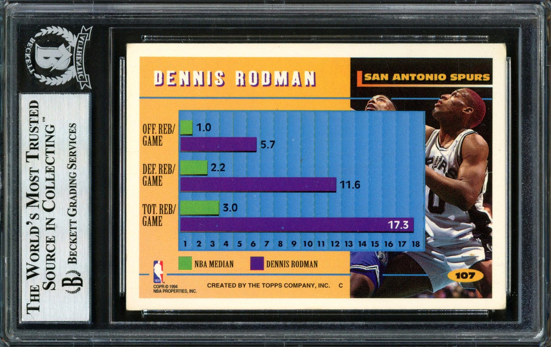 Dennis Rodman Autographed 1994-95 Topps Card #107 San Antonio Spurs Beckett BAS #12516946 - RSA