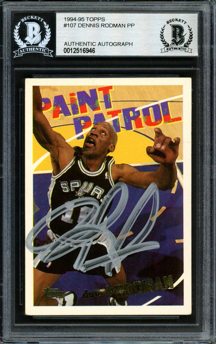 Dennis Rodman Autographed 1994-95 Topps Card #107 San Antonio Spurs Beckett BAS #12516946 - RSA