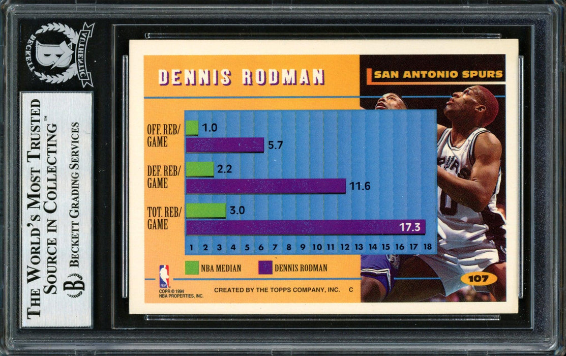 Dennis Rodman Autographed 1994-95 Topps Card #107 San Antonio Spurs Beckett BAS #12516947 - RSA