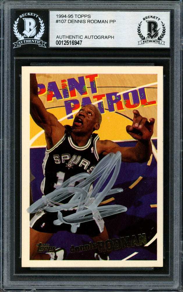 Dennis Rodman Autographed 1994-95 Topps Card #107 San Antonio Spurs Beckett BAS #12516947 - RSA