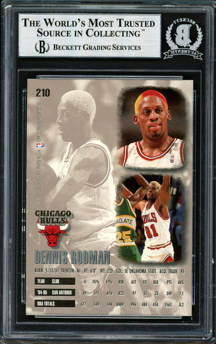 Dennis Rodman Autographed 1995-96 Fleer Ultra Card #210 Chicago Bulls Beckett BAS #12516998 - RSA